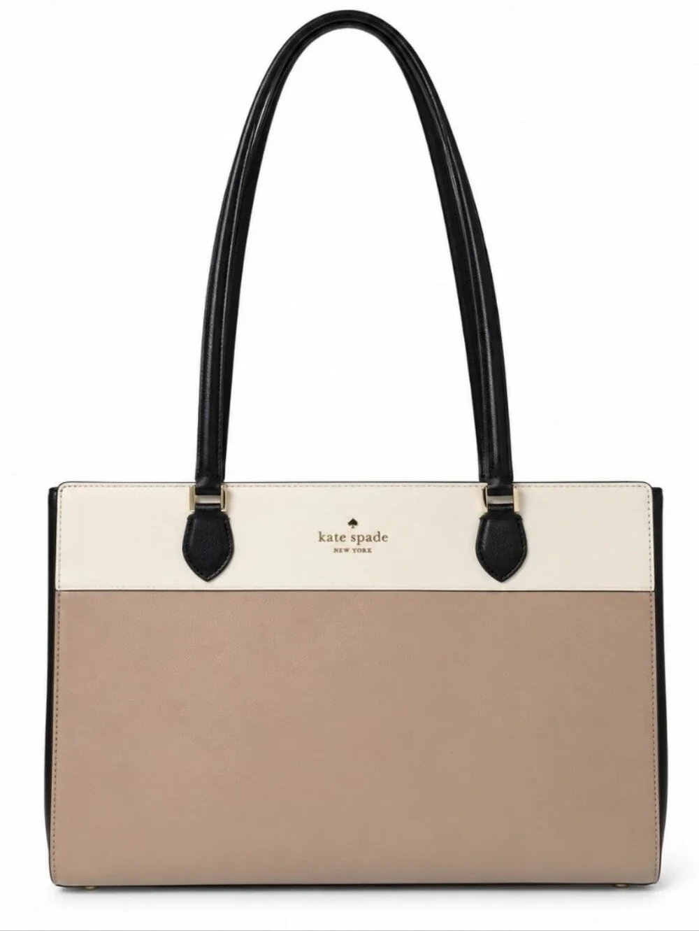 Kate Spade Madison Saffiano Leather Black Cream Taupe East West Laptop Tote